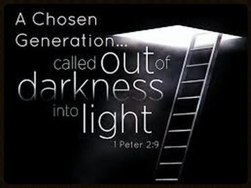 Bible verse text with a ladder in the background leading to an open ceiling